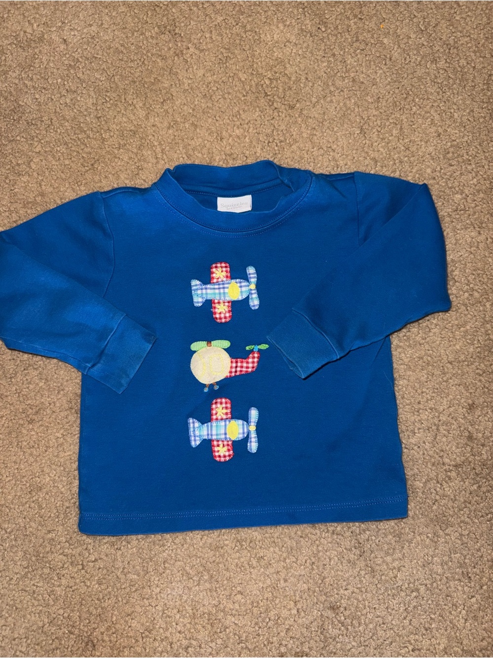 2T Squiggles EUC airplane appliqué long sleeved tee